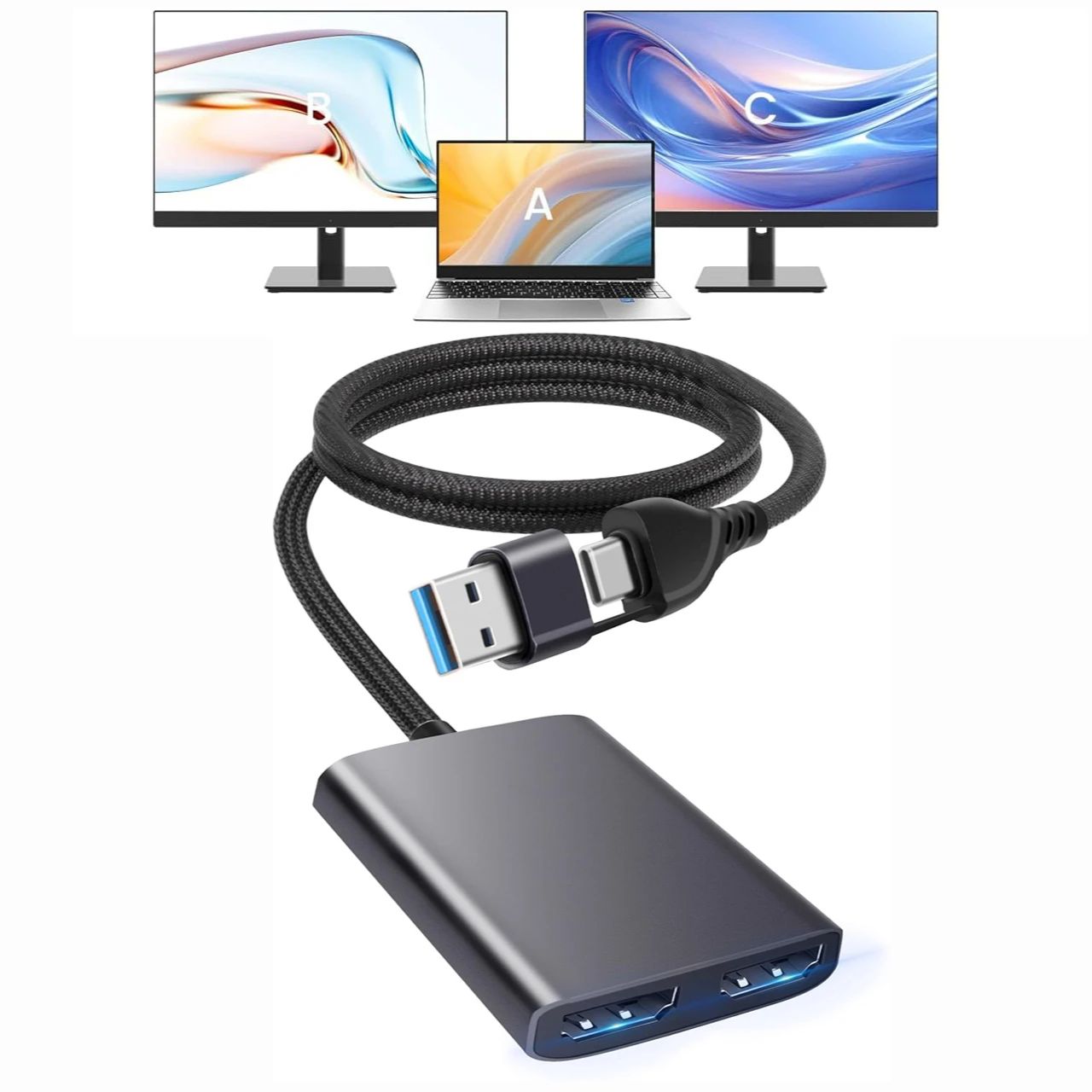 Usb C To Hdmi - محول مقسم USB C/A 3.0 إلى