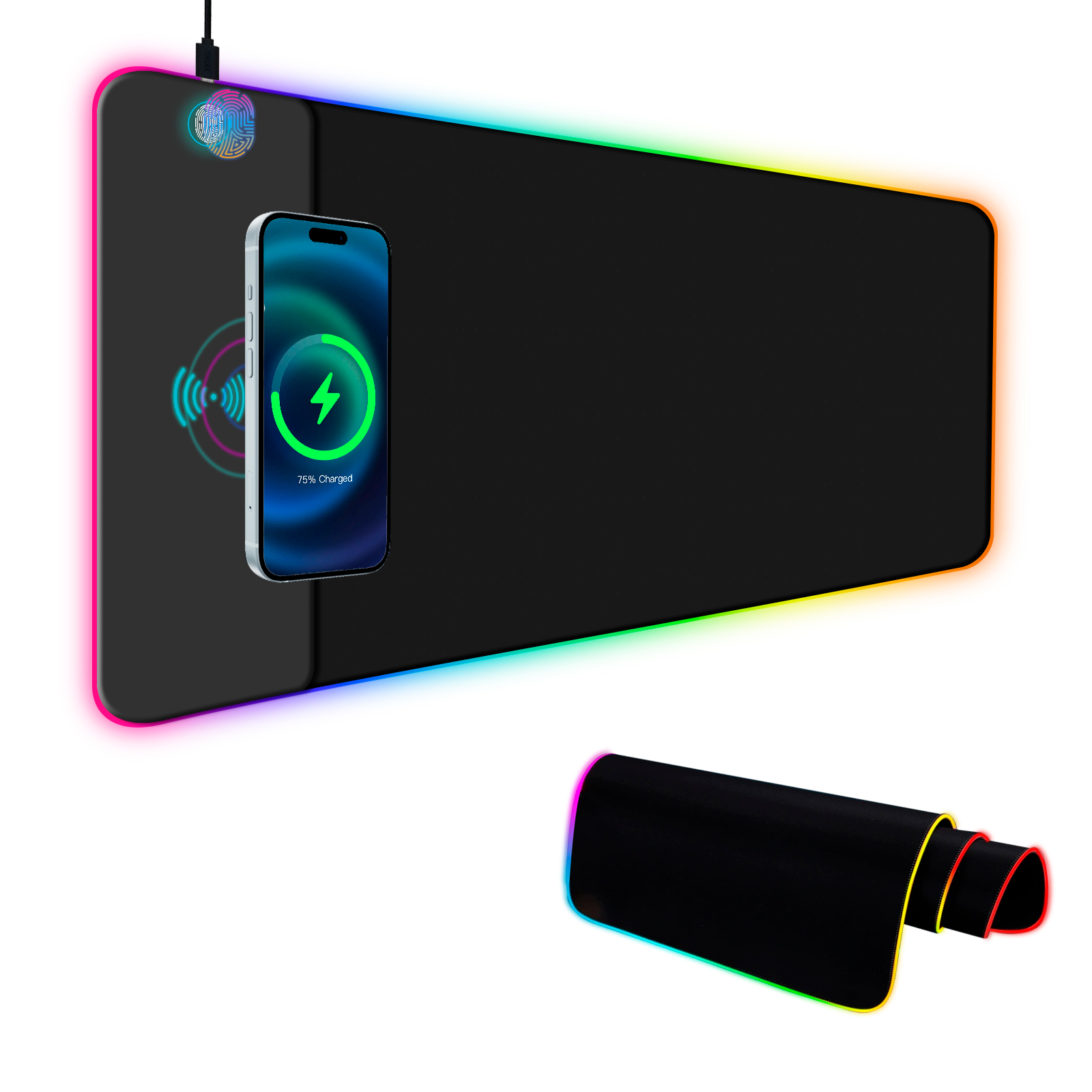 Mouse Charging Pad - لوحة ماوس ألعاب RGB للشحن اللاسلكي،